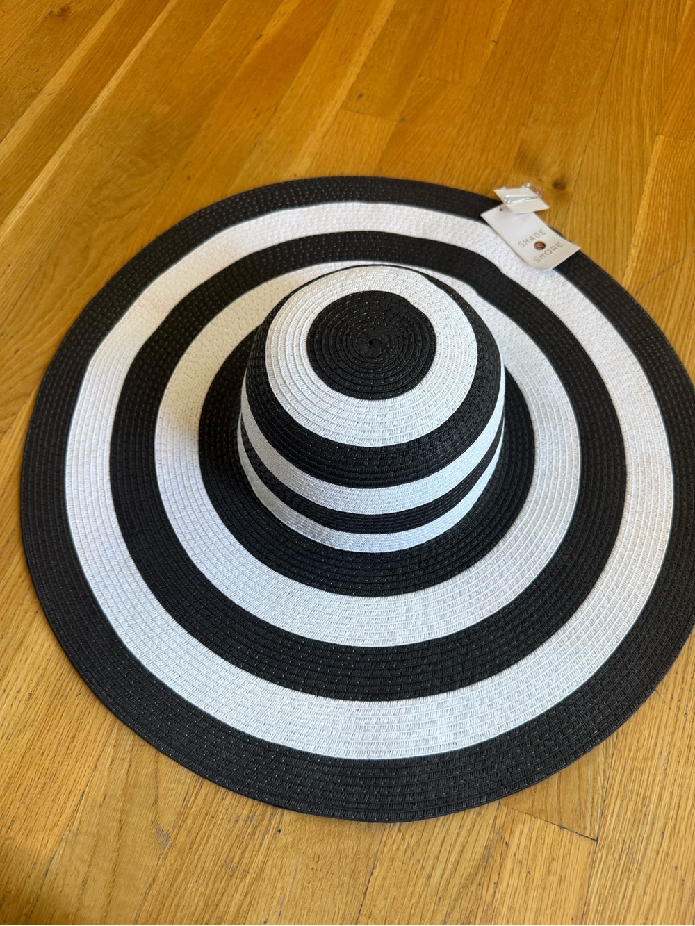 Shade & Shore Black and White Striped Floppy Wide Brim Sun Hat NWT